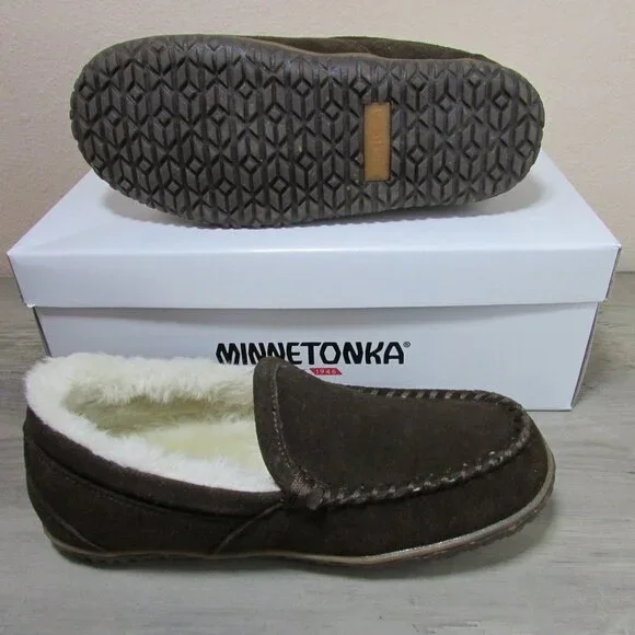 Minnetonka Women's 11 Tempe Fleece Lined Slipper Moccasin Loafer Chocolate 4011 - Picture 3 of 4